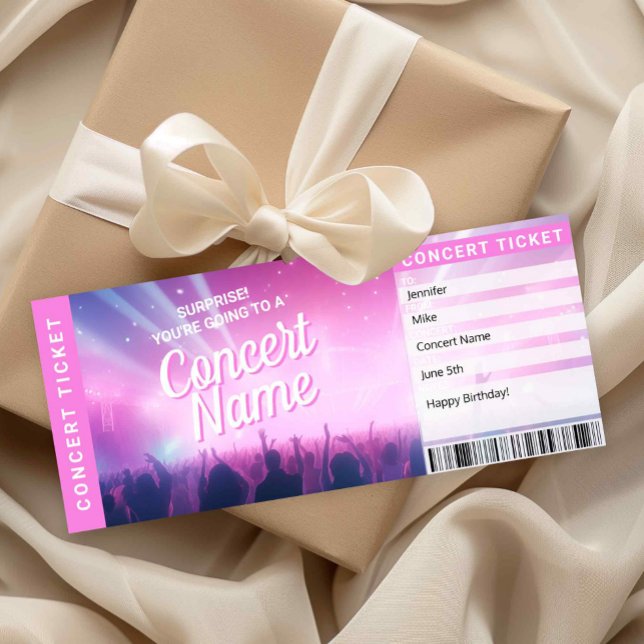 Convite Surprise Concert Gift Ticket Music Reveal Card (Surprise Concert Ticket Printable )
