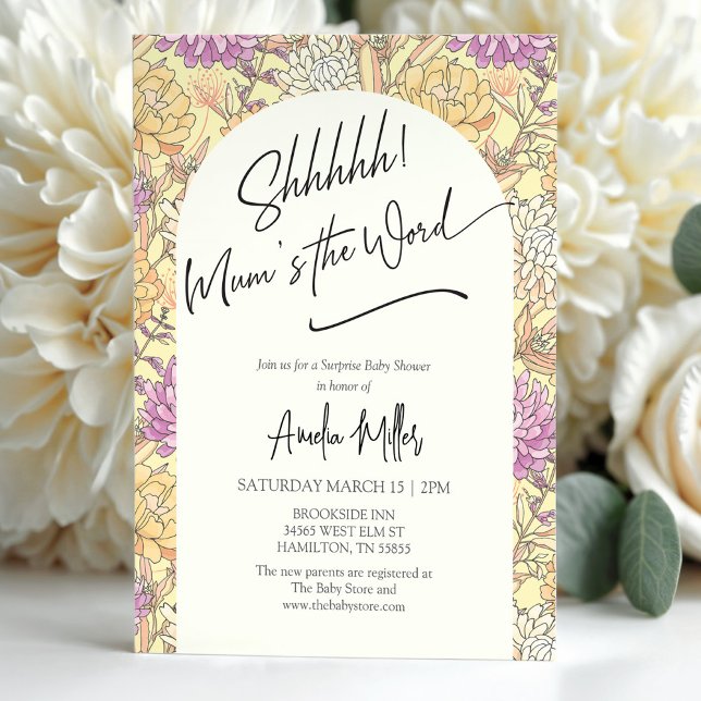 Convite Surprise Floral Mum's the Word Baby Shower (Surprise Floral Mum's the Word Baby Shower Invitation)