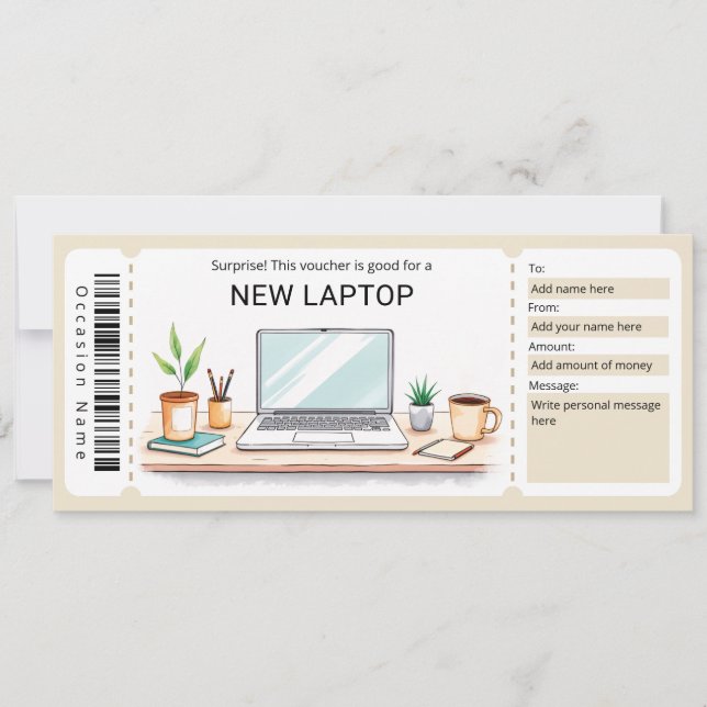 Convite Surprise Laptop Gift Certificate (Frente)