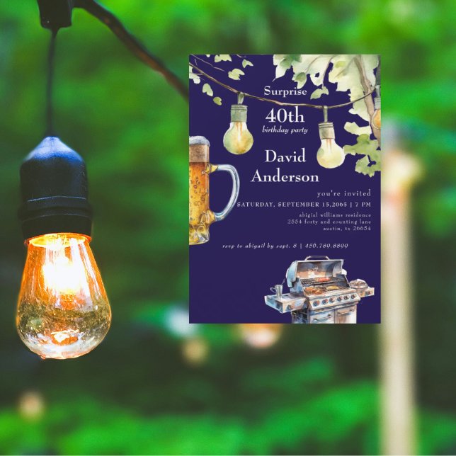 Convite Surprise Navy 40th BBQ Birthday Invitation (Criador carregado)