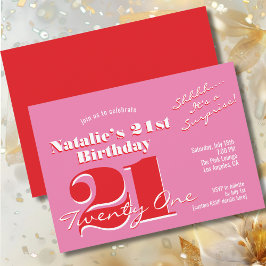 Convite SURPRISE PARTY 21st Birthday Pink Red Minimalist 