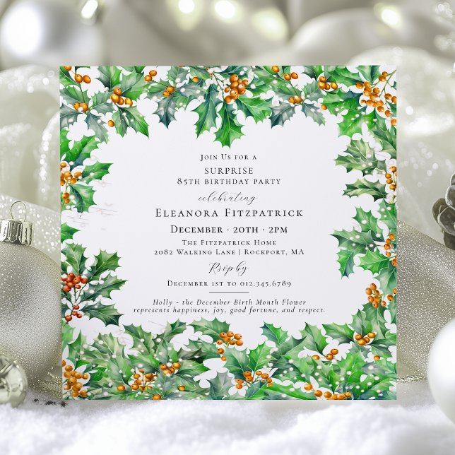 Convite SURPRISE PARTY 85th Birthday December Birth Flower (Criador carregado)