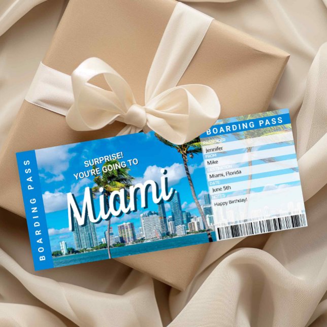 Convite Surprise Trip to Miami Gift Boarding Pass Card (Surprise Trip to Miami Ticket Printable )