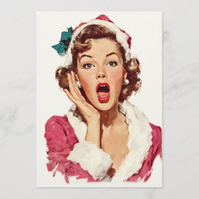 Convite Surprised Retro Christmas Pin-Up (Frente)