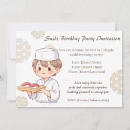 Convite Sushi Birthday Party Invitation with Cute Anime