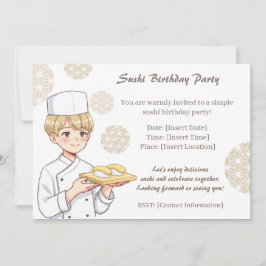 Convite Sushi Birthday Party Invitation with Cute Anime