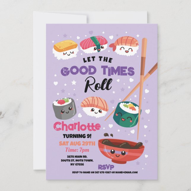 Convite Sushi Janta Raparigas Japonesas Festa de aniversár (Frente)