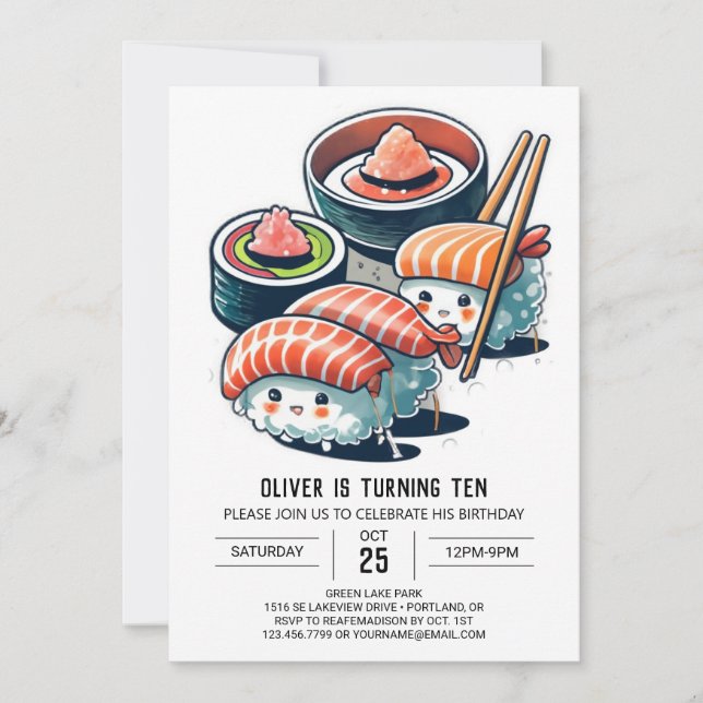 Convite Sushi Night Printable Children Aniversário (Frente)