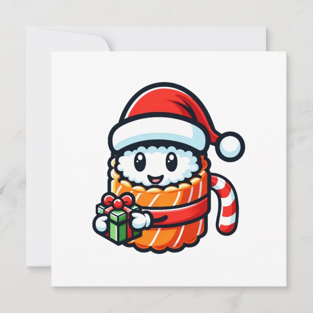 Convite Sushi Papai Noel - Rolinho Festivo com Presente (Frente)