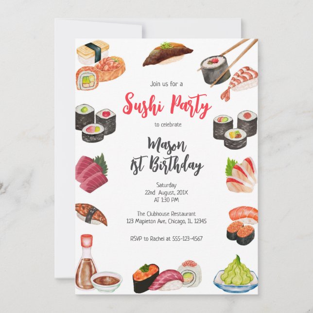 Convite Sushi Party Birthday Invitation (Frente)