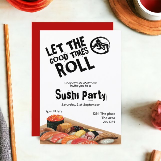 Convite Sushi Party Japonês Deixe Os Bons Tempos Rolarem (Sushi Party Japanese Let The Good Times Roll Invitations from Ricaso. Dinner invites with sushi )