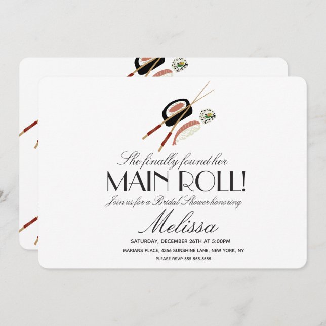 Convite Sushi Rolls Chopsticks Chá de panela Saki Japão (Frente/Verso)