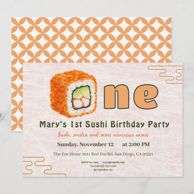 Convite Sushi-Themed 1st Birthday Invitation (Frente/Verso)