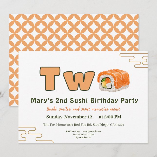 Convite  Sushi-Themed 2nd Birthday Invitation (Frente/Verso)