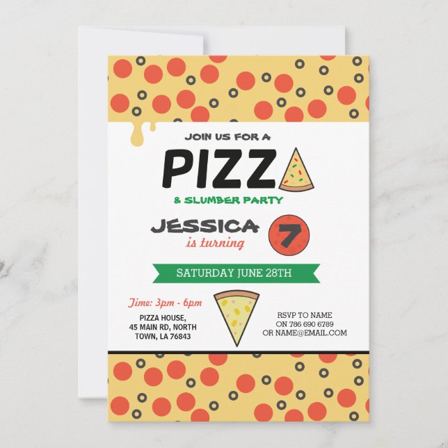 Convite Suspensão de Festa de aniversário PIZZA por Convid (Frente)