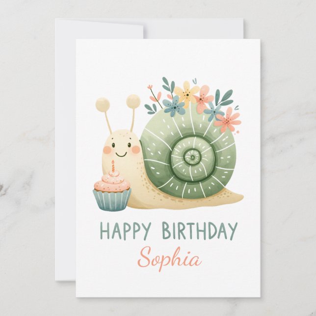 Convite Süße Schnecke mit Cupcake- Happy Birthday (Frente)