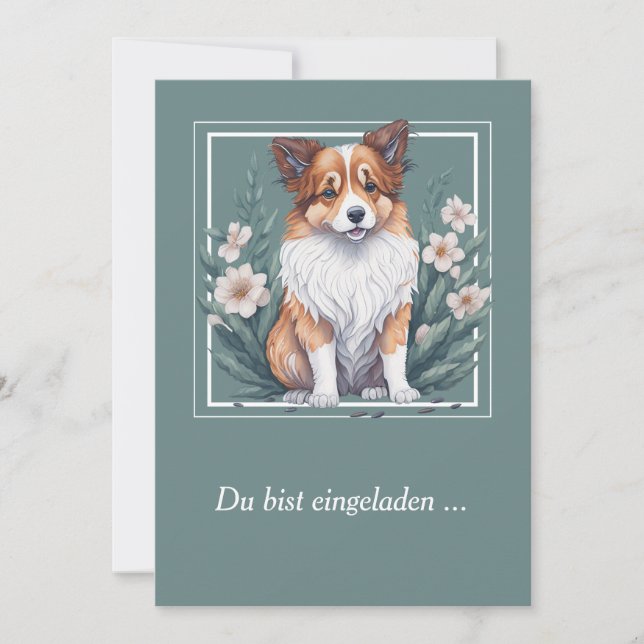 Convite Süßer Collie umringt von Blumen -  (Frente)