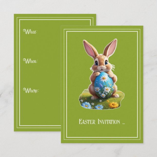 Convite Süßer Osterhase mit einem Osterei -  (Frente/Verso)