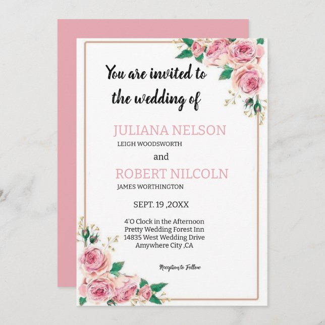 Convite Sussurros de Blush & Rosas: Junte-se a nós para o  (Frente/Verso)