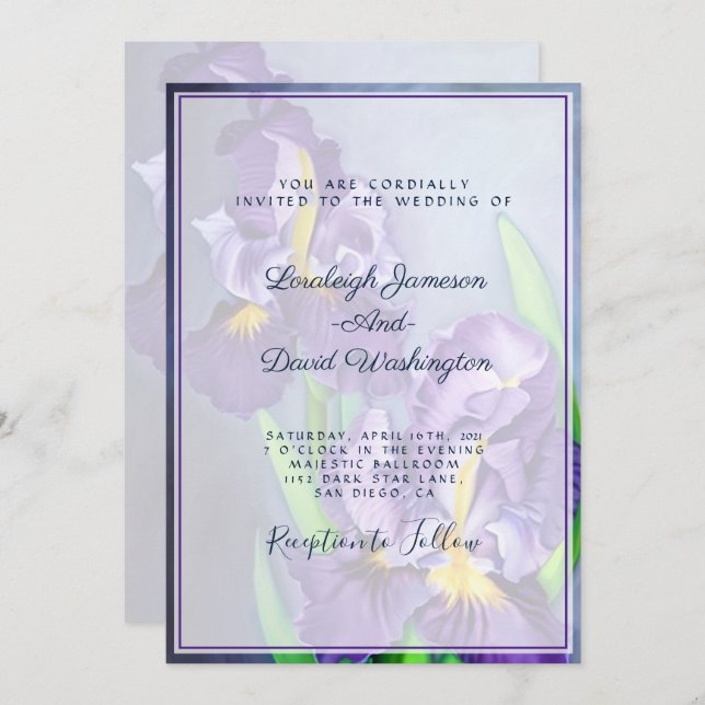 Convite Sutil roxo irrita casamentos personalizados (Frente/Verso)