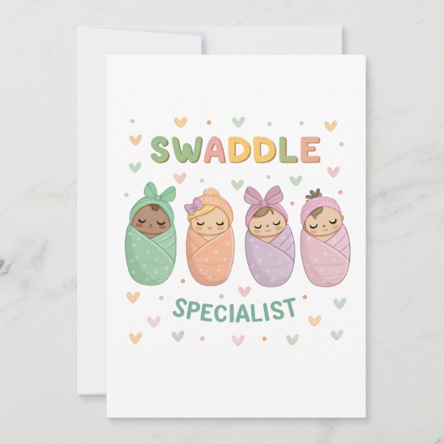Convite Swaddle Specialist Cute Baby Illustration (Frente)