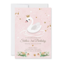 Swan Birthday Invitation Girl Princesa Rosa Dourad