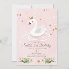 Convite Swan Birthday Invitation Girl Princesa Rosa Dourad