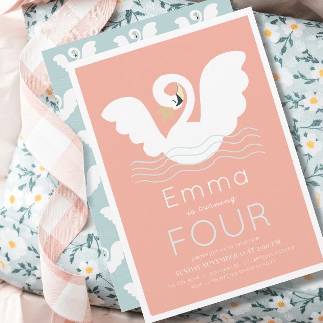 Convite Swan Princess Pink Modern Birthday (Criador carregado)