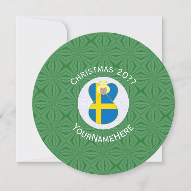 Convite Swedish Angel Flag Christmas Personalize Round Inv (Frente)