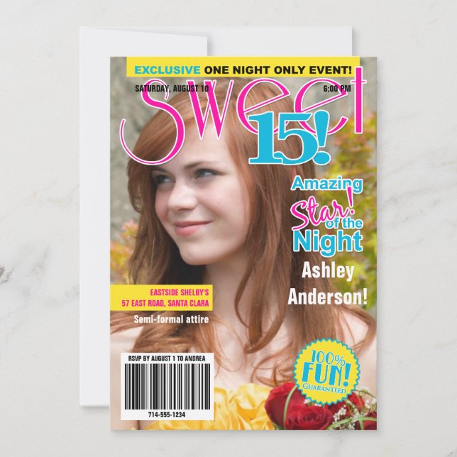 Convite Sweet 15 Birthday Invitation Teen Fashion Magazine (Frente)
