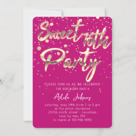 Convite Sweet 16º Instant Download Pink Dourado Confetti