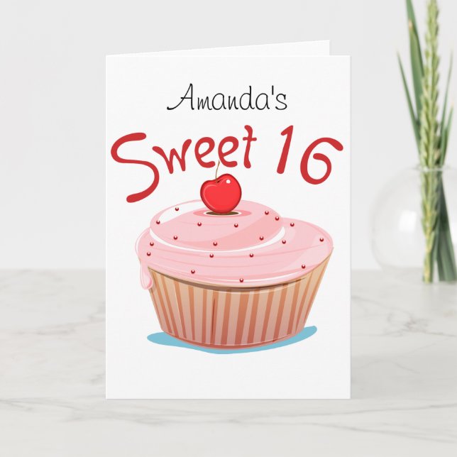Convite Sweet 16 16th Birthday Cupcake (Frente)