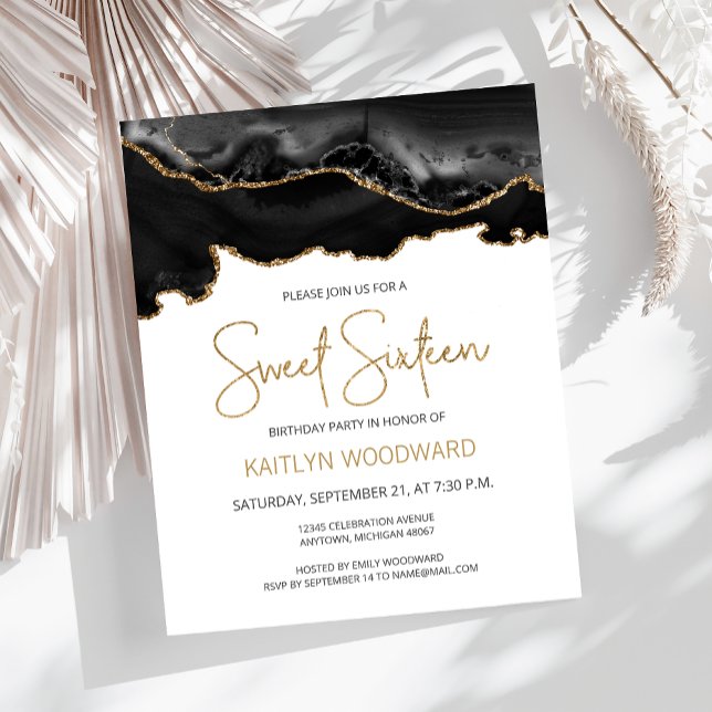 Convite Sweet 16 Agata Black Gold Budget (Criador carregado)