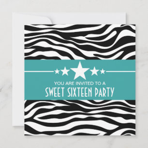 Convite Sweet 16 Aqua Estrelas Impressão Zebra