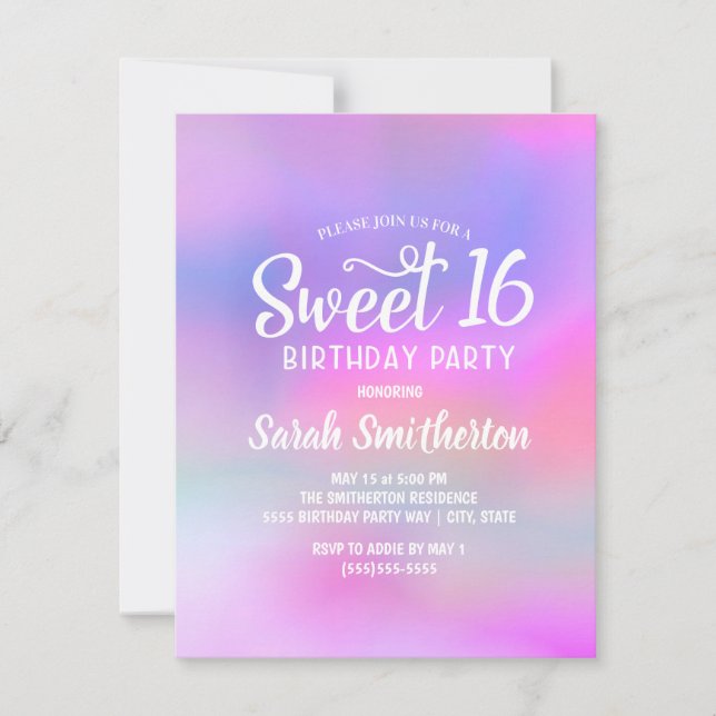 Convite Sweet 16 Aquarela Roxo Rosa (Frente)