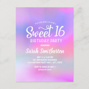 Convite Sweet 16 Aquarela Roxo Rosa