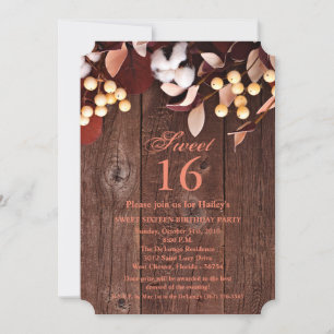 Convite Sweet 16 Birthday Conite Cotton Branch em Dark Woo