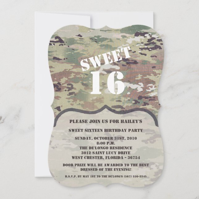 Convite Sweet 16 Birthday Invite Army OCP Camo Uniform Cam (Frente)