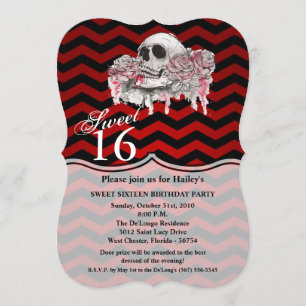 Convite Sweet 16 Birthday Invite crânio Rosa Gothic Chevro