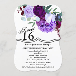 Convite Sweet 16 Birthday Invite Lavanda Hibiscus em Wh