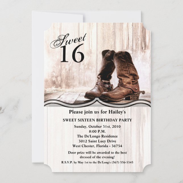Convite Sweet 16 Birthday Invitebots country rustic weste (Frente)
