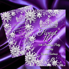 Convite Sweet 16 Birthday Purple Silver Winter Wonderland