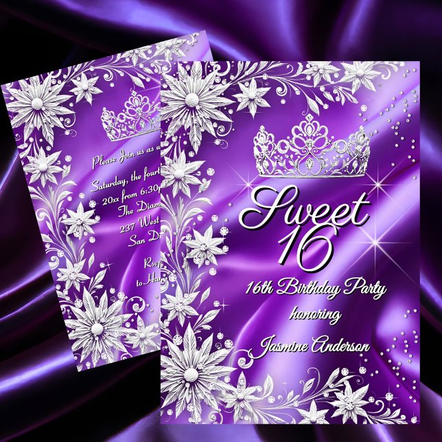 Convite Sweet 16 Birthday Purple Silver Winter Wonderland (Criador carregado)