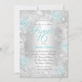 Convite Sweet 16 Birthday Teal Silver Winter Wonderland
