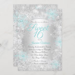 Convite Sweet 16 Birthday Teal Silver Winter Wonderland<br><div class="desc">Azul Teal Silver Sweet 16 Aniversário. Floco de neve bonito e design de tiara. Notem,  por favor,  que todas as imagens planas não têm joias reais!</div>