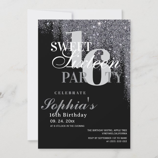 Convite Sweet 16 Black and White Birthday Party (Frente)