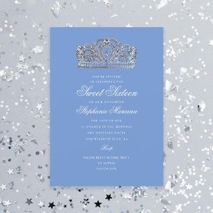 Convite Sweet 16 Blue Princess Crown Milestone Aniversário