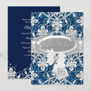 Convite Sweet 16 Blue Sparkle Diamond & Glitter