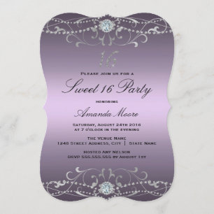 Convite Sweet 16 Damasco Diamante Roxo