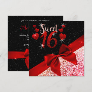 Convite Sweet 16 de Glittery Black e Red